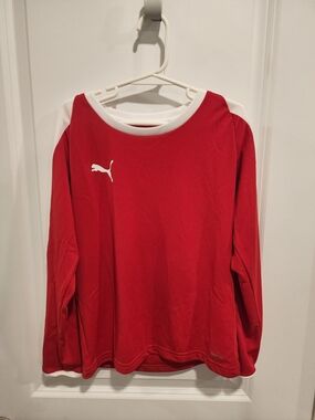 Puma Red and White Youth Small Long Sleeve Drycell Shirt